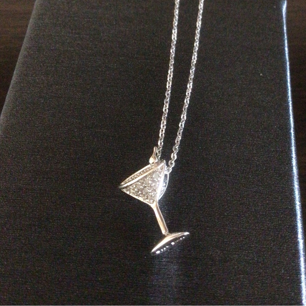 Sterling Silver Martini Glass Diamond Necklace